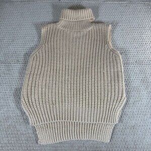 Fab'rik Camel Oversized Chunky Knit Cowl Turtle Pullover Sweater Vest Womens Med
